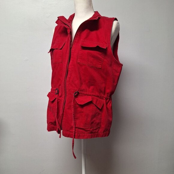 Christopher Banks Zip Vest Tie Waist Red Womens Large Pockets - Picture 1 of 7
